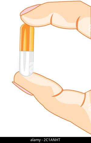 Tablet capsule in hand of the person Stock Vector
