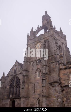 View of King's College in the University of Aberdeen in the fog, Scotland Stock Photo