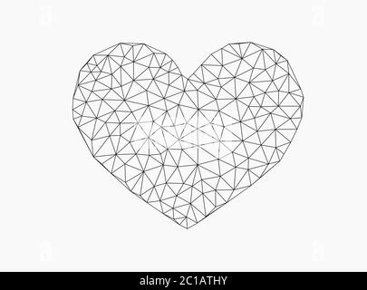 Geometric transparent outline heart made of triangles. Low poly vector illustration. Stock Vector