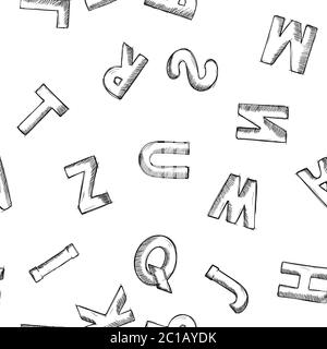 Letters. Font symbols. Black and white sketch Stock Vector