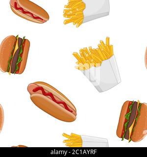 Fast food set. Colored seamless pattern Stock Vector