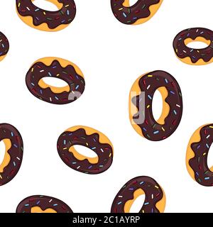 Donuts with chocolate frosting. Seamless pattern Stock Vector