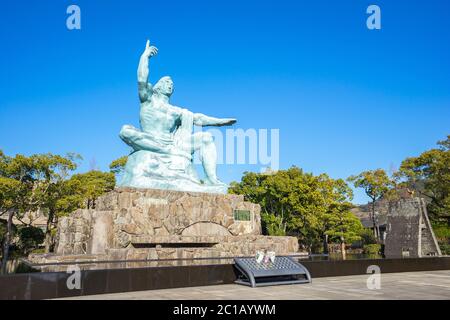 Peace Statue of Nagasaki Peace Park in Nagasaki, Japan Stock Photo