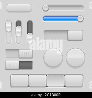 Gray web buttons with blue design elements Stock Vector
