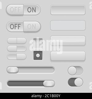 Gray web buttons. Push buttons and sliders Stock Vector