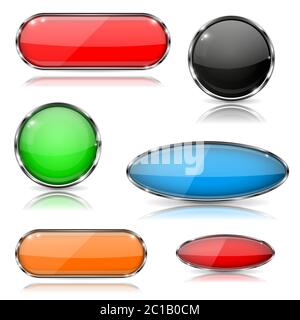 Glass buttons. Colored 3d shiny elements Stock Vector