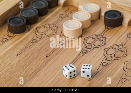 Backgammon playing field and dices Stock Photo