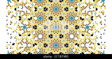 Morocco arabesque vector texture. Geometric halftone morocco texture with color tile disintegration Stock Vector