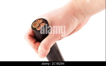 Close up photo of a high voltage cable isolated on white background Stock Photo