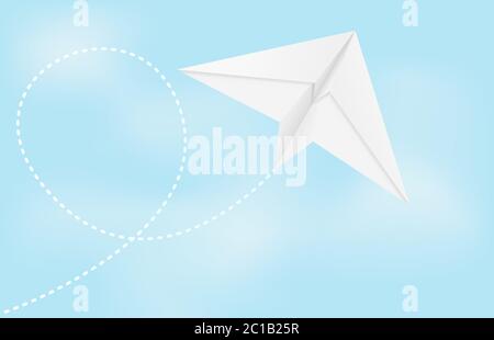 Paper airplane. Folded glider in blue sky Stock Vector