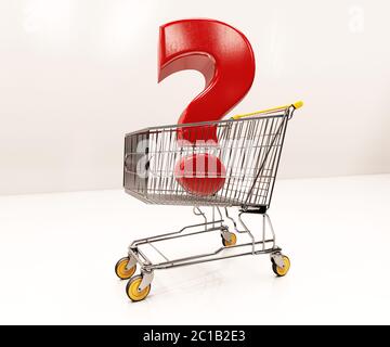 3d Shopping Cart with Red Question Sign Information Icon Stock Photo