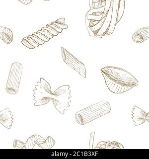Pasta set. Black and white sketch seamless pattern Stock Vector