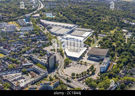 Aerial photograph, Messe Essen, Grugahalle, ATLANTIC Congress Hotel Essen, Essen, Ruhr Area, North Rhine-Westphalia, Germany, DE, Europe, gastronomy, Stock Photo