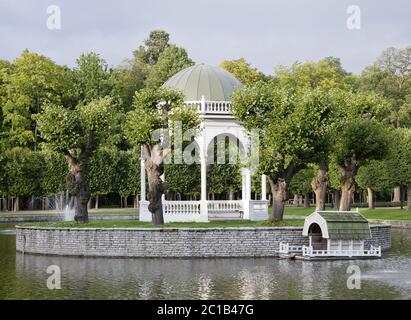 Pond with gazebo in Kadriorg park, Tallinn Stock Photo