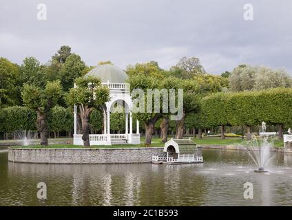 Pond with gazebo in Kadriorg park, Tallinn Stock Photo