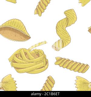Pasta set. Hand drawn sketch as seamless pattern Stock Vector