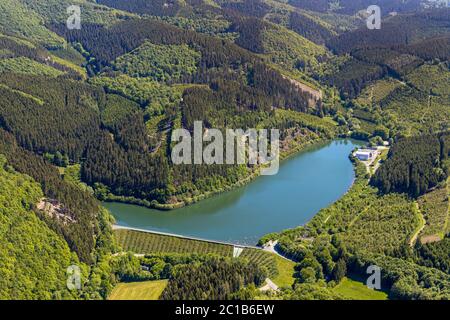 , aerial photograph, Glingebachtalsperre, pumped storage power plant Herdecke, lower basin, district Rönkhausen-Glinge, Finnentrop, Sauerland, North R Stock Photo