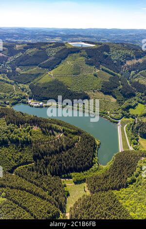 , aerial photograph, Glingebachtalsperre, pumped storage power plant Herdecke, lower basin, district Rönkhausen-Glinge, Finnentrop, Sauerland, North R Stock Photo