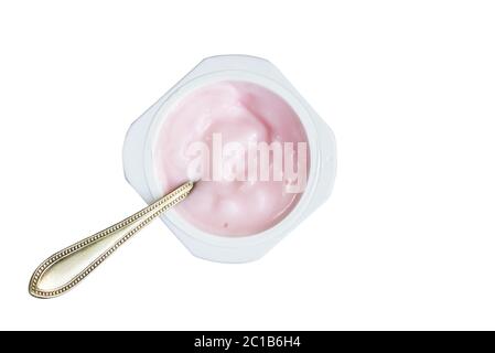 Yogurt in plastic cup isolated on white background Stock Photo