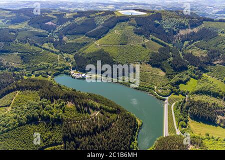 , aerial photograph, Glingebachtalsperre, pumped storage power plant Herdecke, lower basin, district Rönkhausen-Glinge, Finnentrop, Sauerland, North R Stock Photo