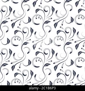 Black filigree floral black white seamless pattern Stock Vector