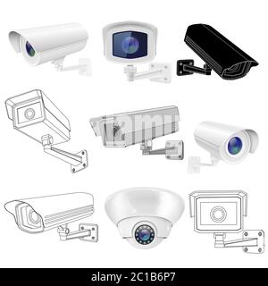 CCTV security camera set. Surveillance devices Stock Vector