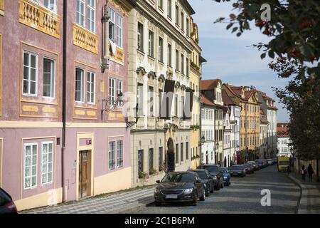 Prague. The street paved stone blocks in the old city Stock Photo