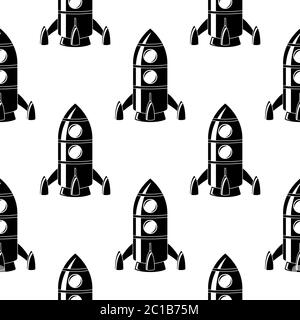 Rocket. Black doodle drawing seamless pattern Stock Vector