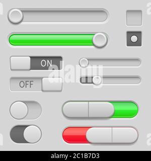 Gray web buttons. Push buttons and sliders Stock Vector