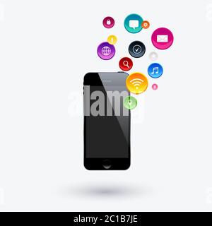 Mobile communication by smart phone apps to services available on the internet Stock Vector