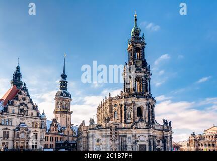 The Dresden castle and the catherdal in the old town Stock Photo