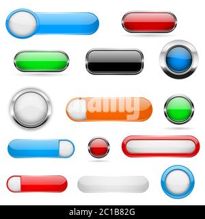 Web buttons. Colored set of 3d shiny icons Stock Vector
