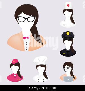 Workers icons: nurse, police, chef, manager, stewardess Stock Vector