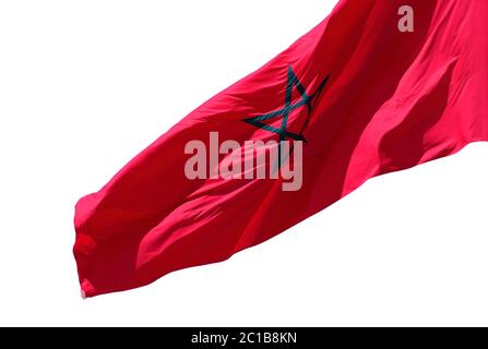 Morocco. The Moroccan National flag waving in the wind - isolated against a white background. Stock Photo