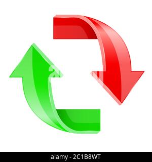 Up and down 3d arrows. Shiny red and green signs Stock Vector
