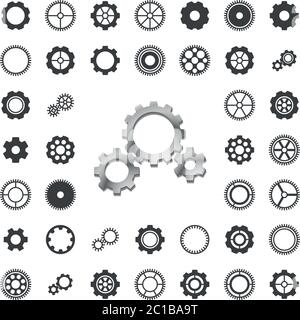 Vector gears icons big set on white background. Stock Vector