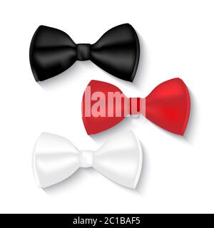 illustration of bow ties, white, black and red, isolated on white / background, vector illustration Stock Vector
