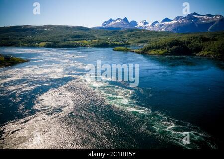 View to Saltstraumen whirlpools, Norway Stock Photo