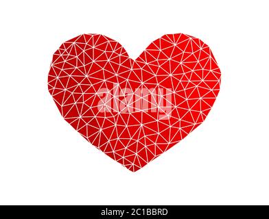 Red heart made of triangles, low poly vector illustration. Stock Vector