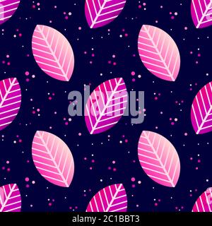 Neon glowing leaves seamless dark pattern. Vector illustration. Stock Vector