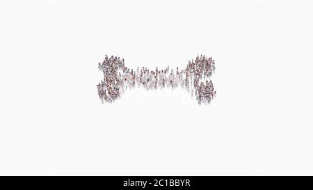 3d rendering of crowd of different people in shape of symbol of single bone on white background isolated Stock Photo
