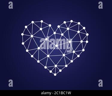 xlGeometric transparent outline heart made of triangles on dark blue background. Low poly vector illustration. Stock Vector
