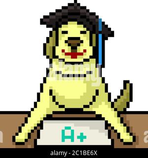 vector pixel art doctor dog isolated cartoon Stock Vector