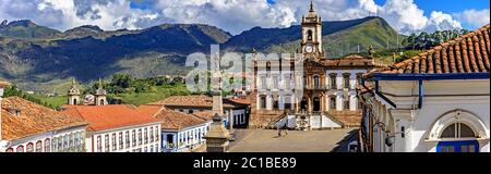 Panoramic view of central square at Ouro Preto city downtown Stock Photo