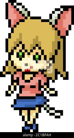 Cute young girl anime cat cosplay. Pixel perfect, editable stroke