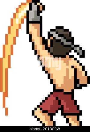 Vector Pixel Art Muay Thai Jump Kick Isolated Cartoon Stock Vector