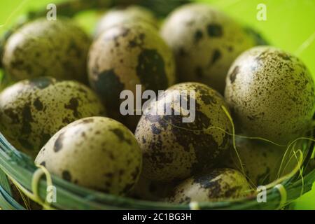 Quail Eggs in Basket Stock Photo