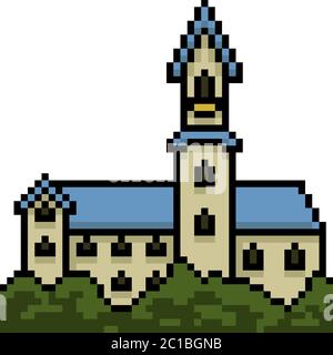 vector pixel art castle building isolated cartoon Stock Vector