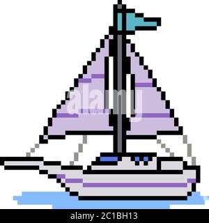 vector pixel art sail boat isolated cartoon Stock Vector