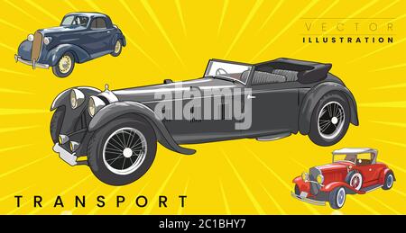 Old Vintage car collection vector illutration Stock Vector